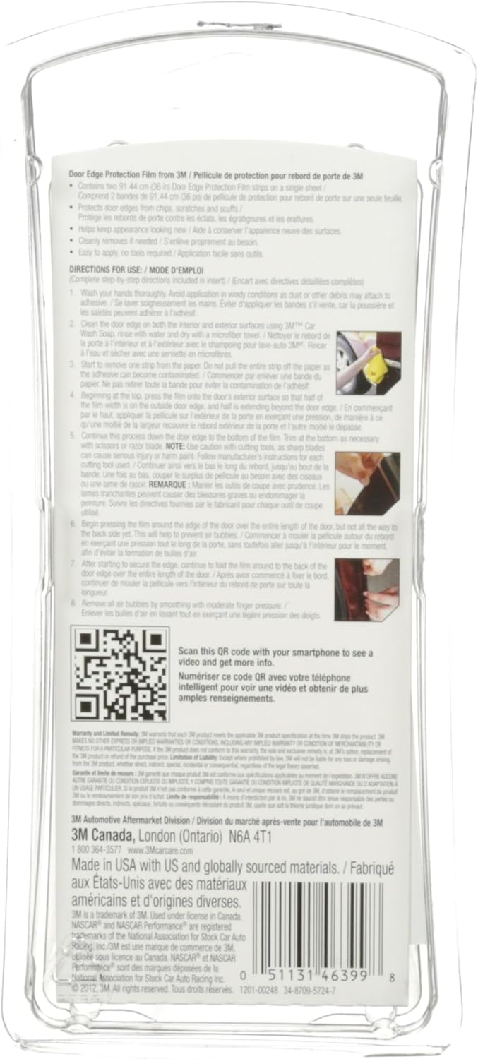 3M 08582 Door Edge Protection Film – 36" x 1/2" (2 mil Clear)