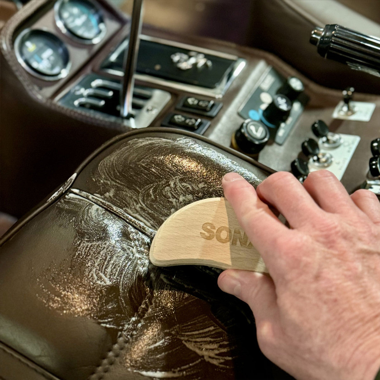 Sonax Textile and Leather Brush - Premium Wood Handle