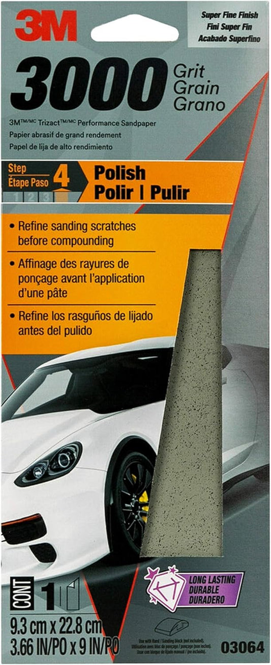 3M Trizact Performance Sandpaper – 3000 Grit (3-2/3" x 9")
