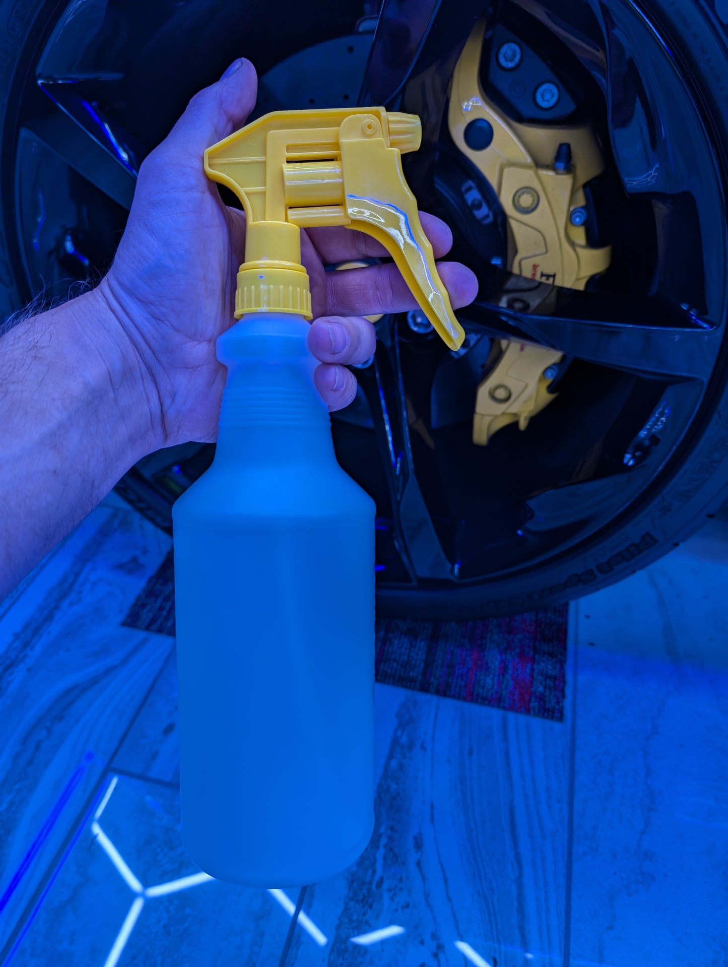 Car Club Yellow Upside Down Trigger Sprayer and Bottle | Multi-Angle Spray, Adjustable Nozzle
