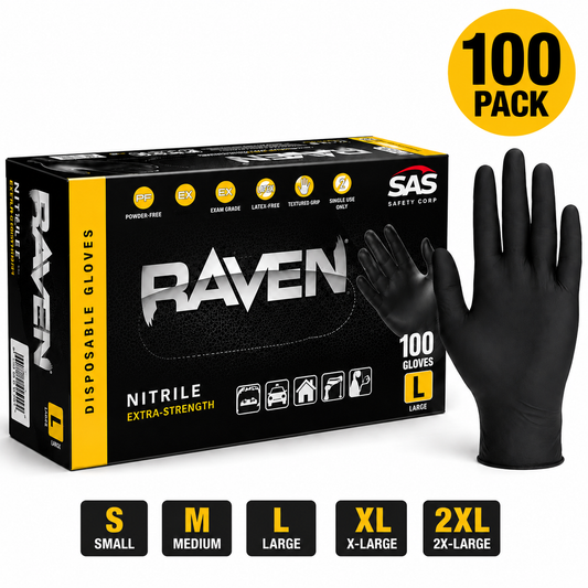 SAS® Raven® Extra Strength Black Nitrile Disposable Gloves – 50 Pack