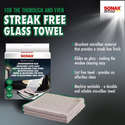 Sonax Microfiber Glass Cloths - 3 Towel Pack
