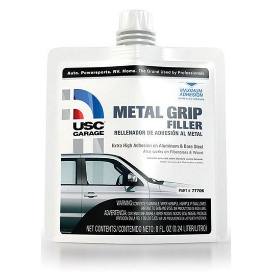USC® 77706 Metal Grip Filler – 8 oz Pouch, Silver-Gray, Liquid (High-Adhesion for Aluminum, Steel & Fiberglass)