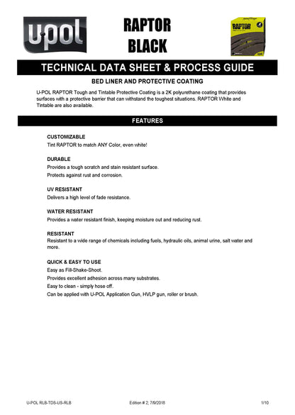 U-POL® RAPTOR® Black Low VOC Bedliner Kit – 1 Gallon (UP0820) Upol