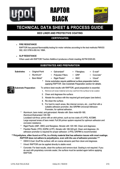 U-POL® RAPTOR® Black Low VOC Bedliner Kit – 1 Gallon (UP0820) Upol