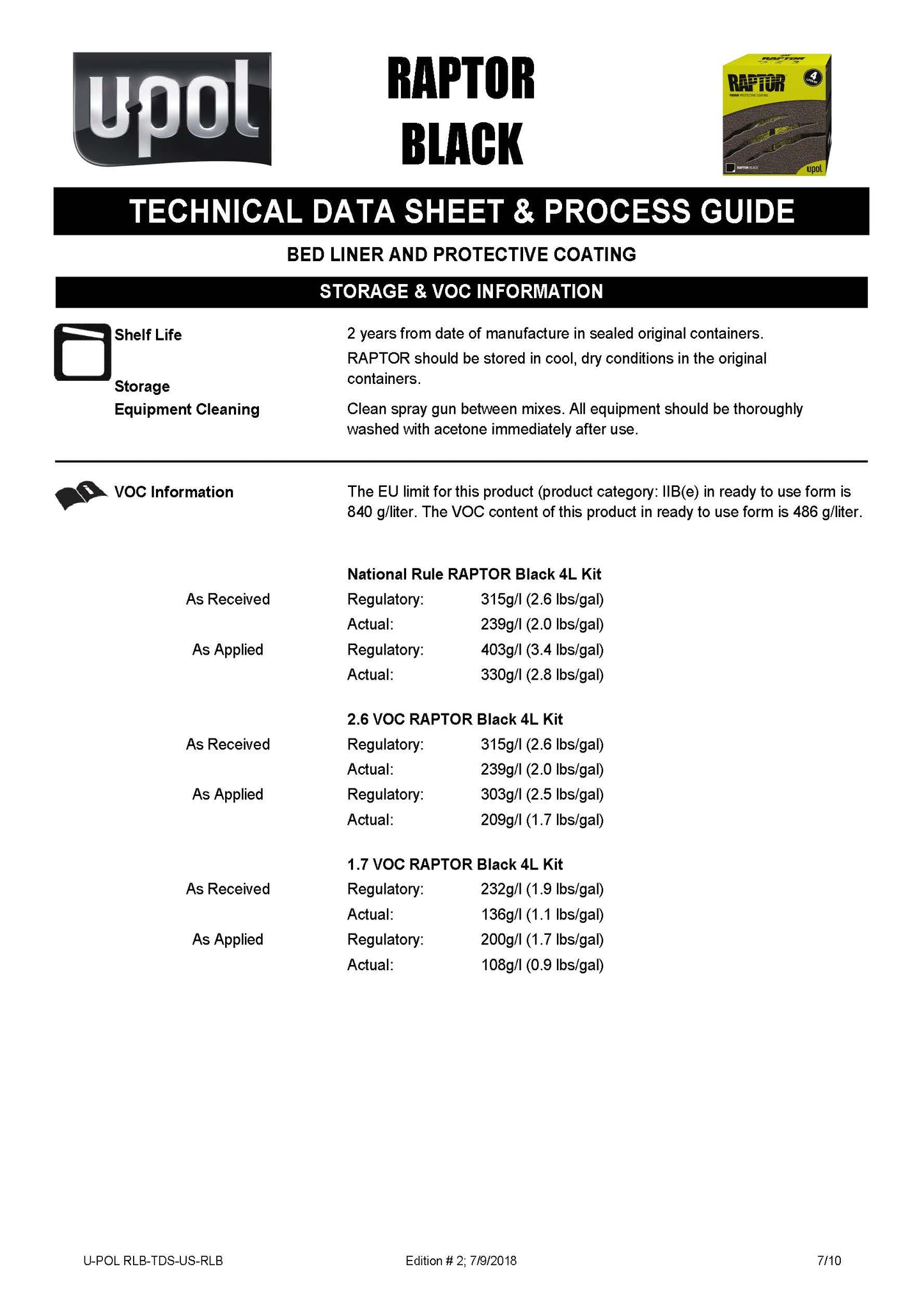 U-POL® RAPTOR® Black Low VOC Bedliner Kit – 1 Gallon (UP0820) Upol