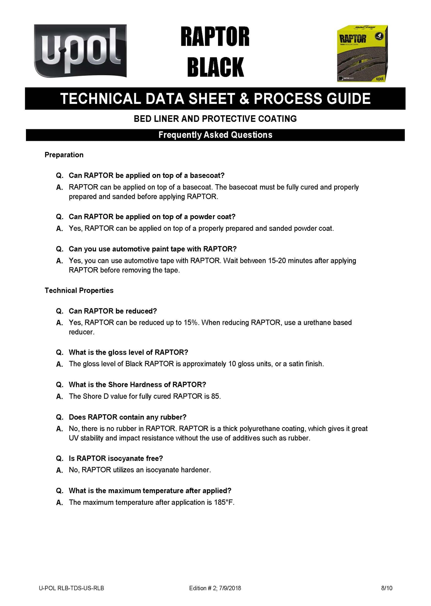 U-POL® RAPTOR® Black Low VOC Bedliner Kit – 1 Gallon (UP0820) Upol