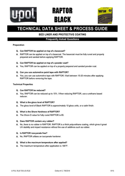 U-POL® RAPTOR® Black Low VOC Bedliner Kit – 1 Gallon (UP0820) Upol