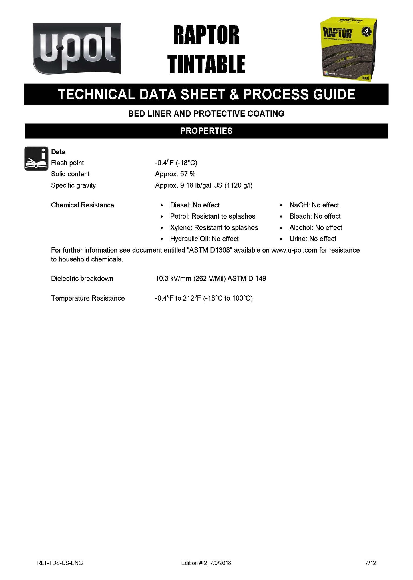 U-POL RAPTOR® Tintable Bedliner Kit – Low VOC (1 US Gallon Kit, 3:1 Mix) Upol