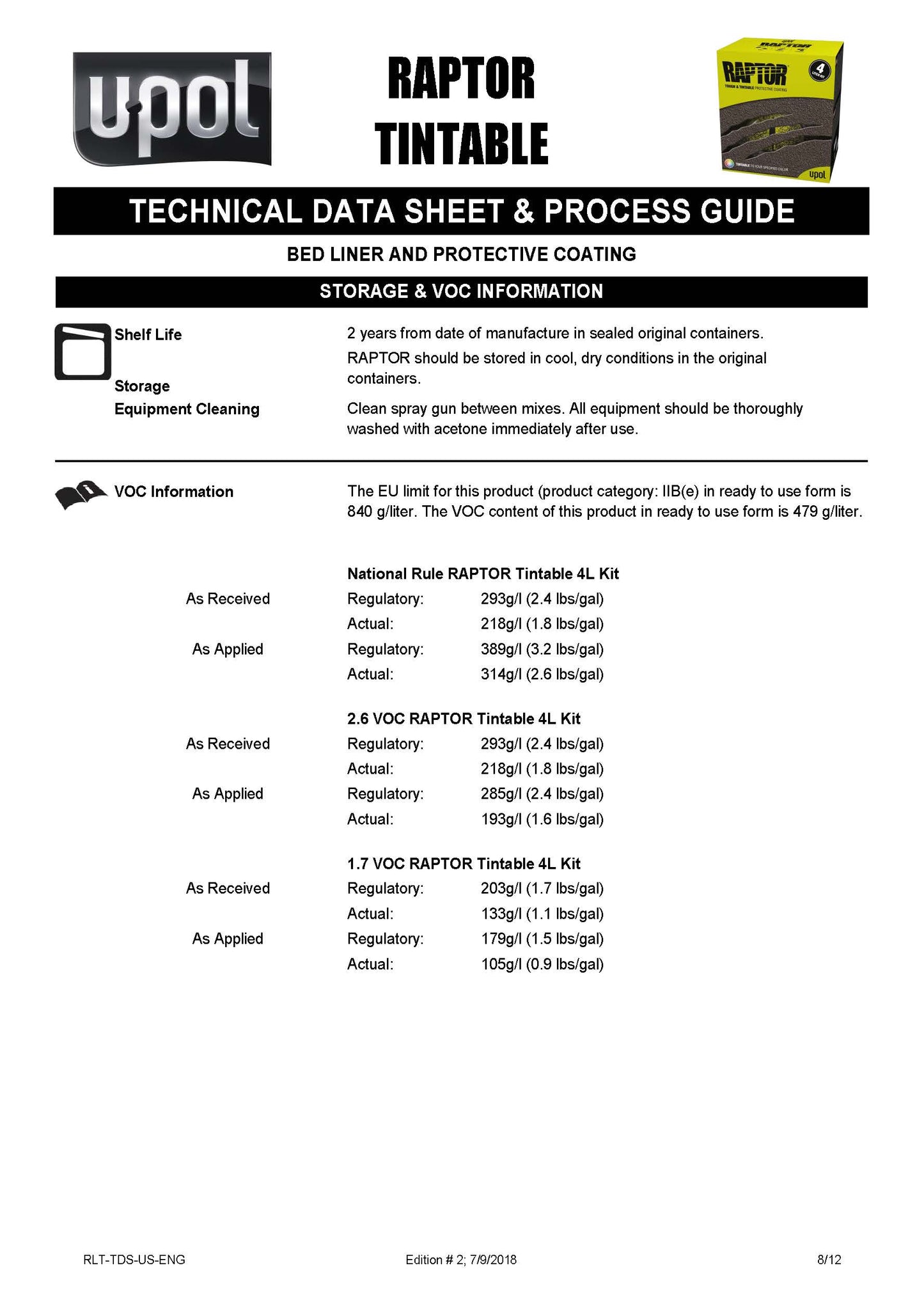 U-POL RAPTOR® Tintable Bedliner Kit – Low VOC (1 US Gallon Kit, 3:1 Mix) Upol