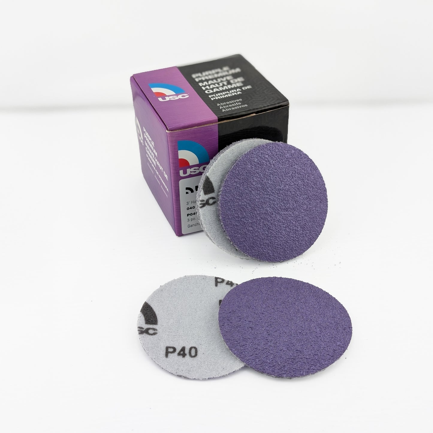 USC® Purple Premium Sanding Disc – 3" Hook & Loop, Film Backed, Wet/Dry (Various Grits)